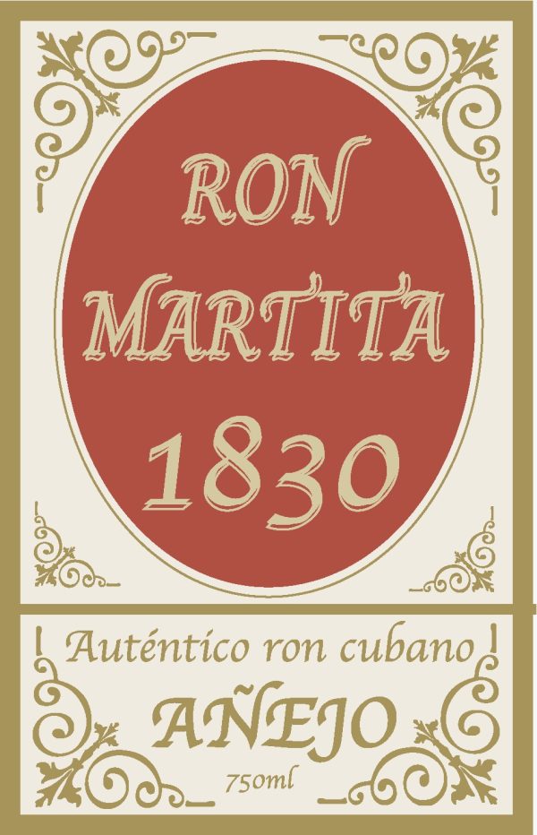 Etiqueta roja de Ron Martita 1830